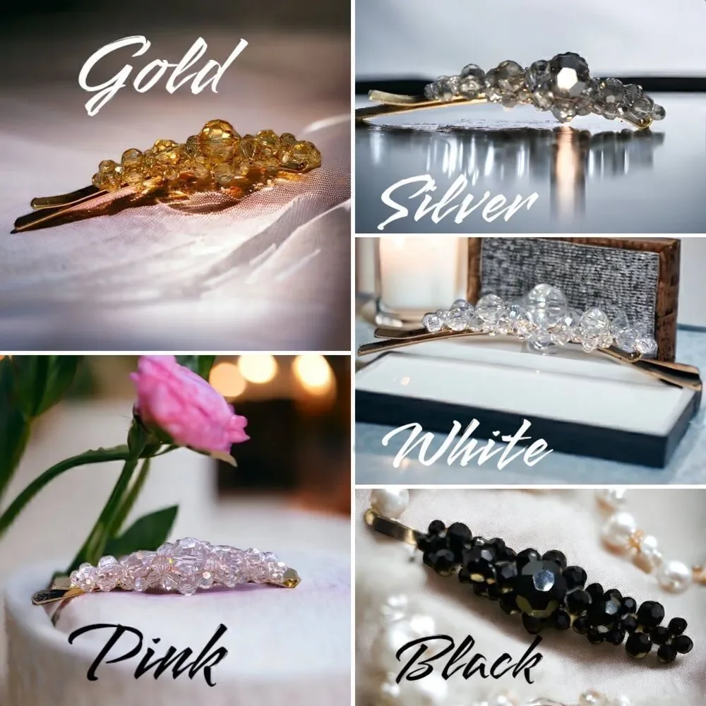 Crystal Studded l Barrette, Hair Clip l Gold Hardware l 5 Colors to Choose l New